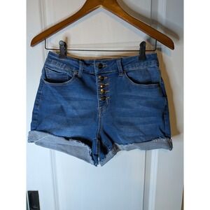 Bleu Womens High Rise Button Fly Denim Shorts Medium Wash Blue 10P Petite